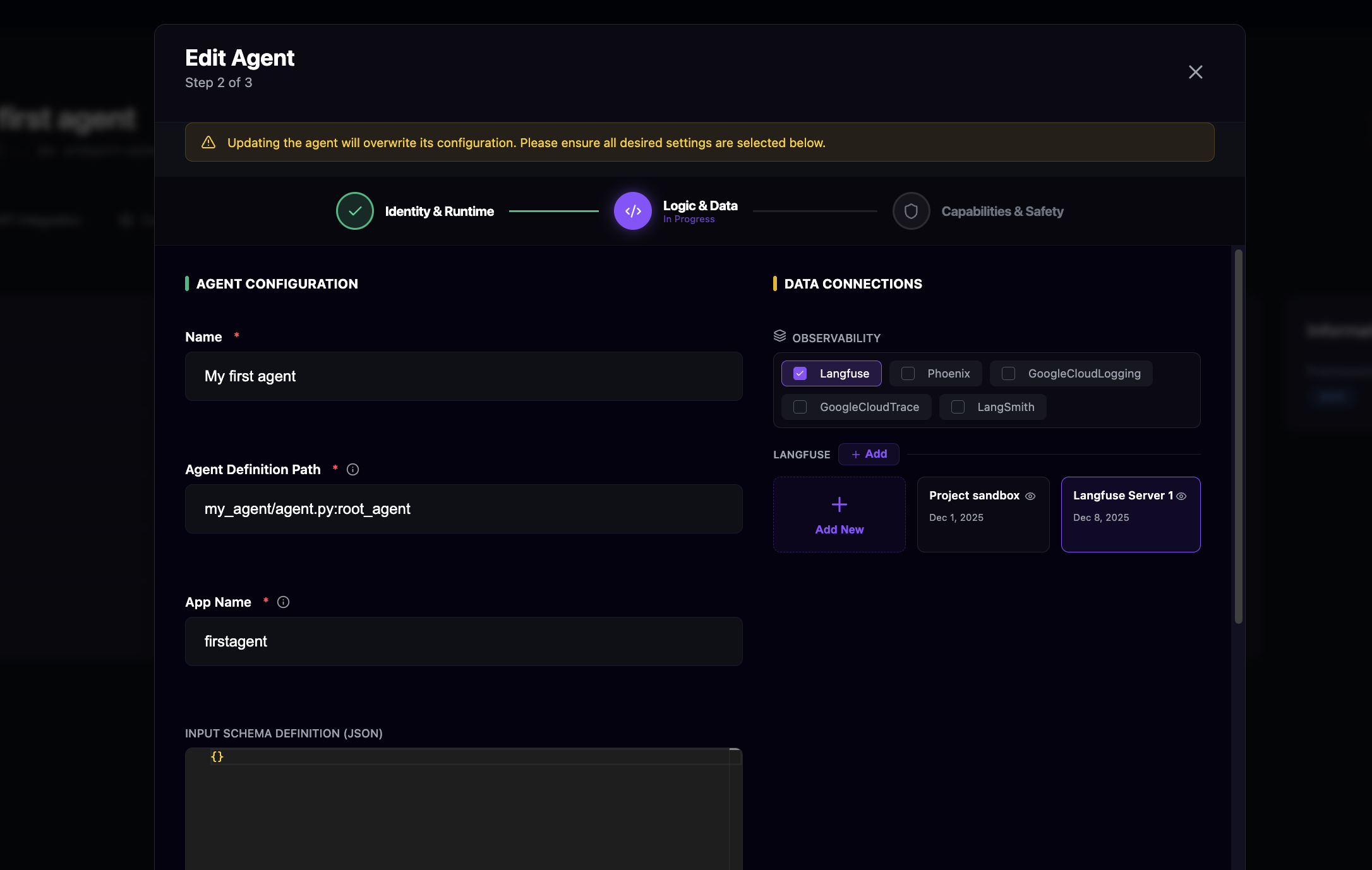Add langfuse configuration to agent